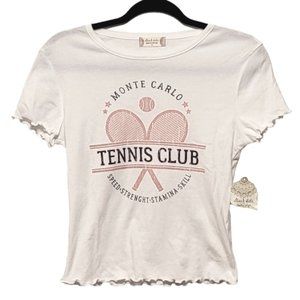 altar'd state baby tee ruffle hem crop top retro preppy 80s white size medium